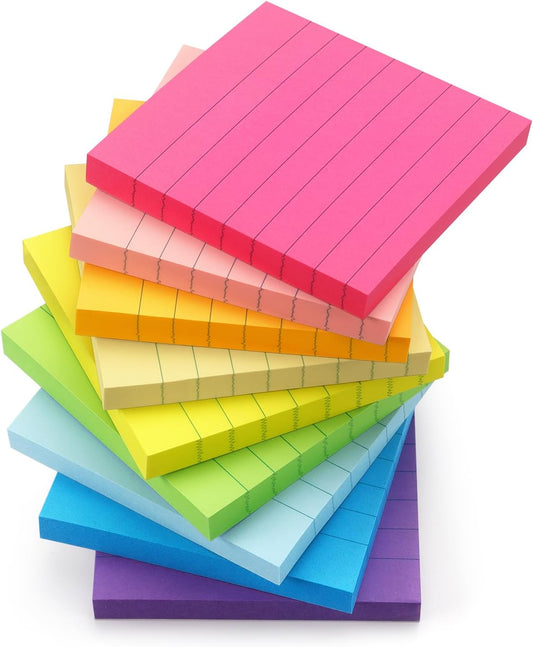 Early Buy Lined Sticky Notes with Lines 3x3 Self-Stick Notes 9 Bright Color 9 Pads, 70 Sheets/Pad
