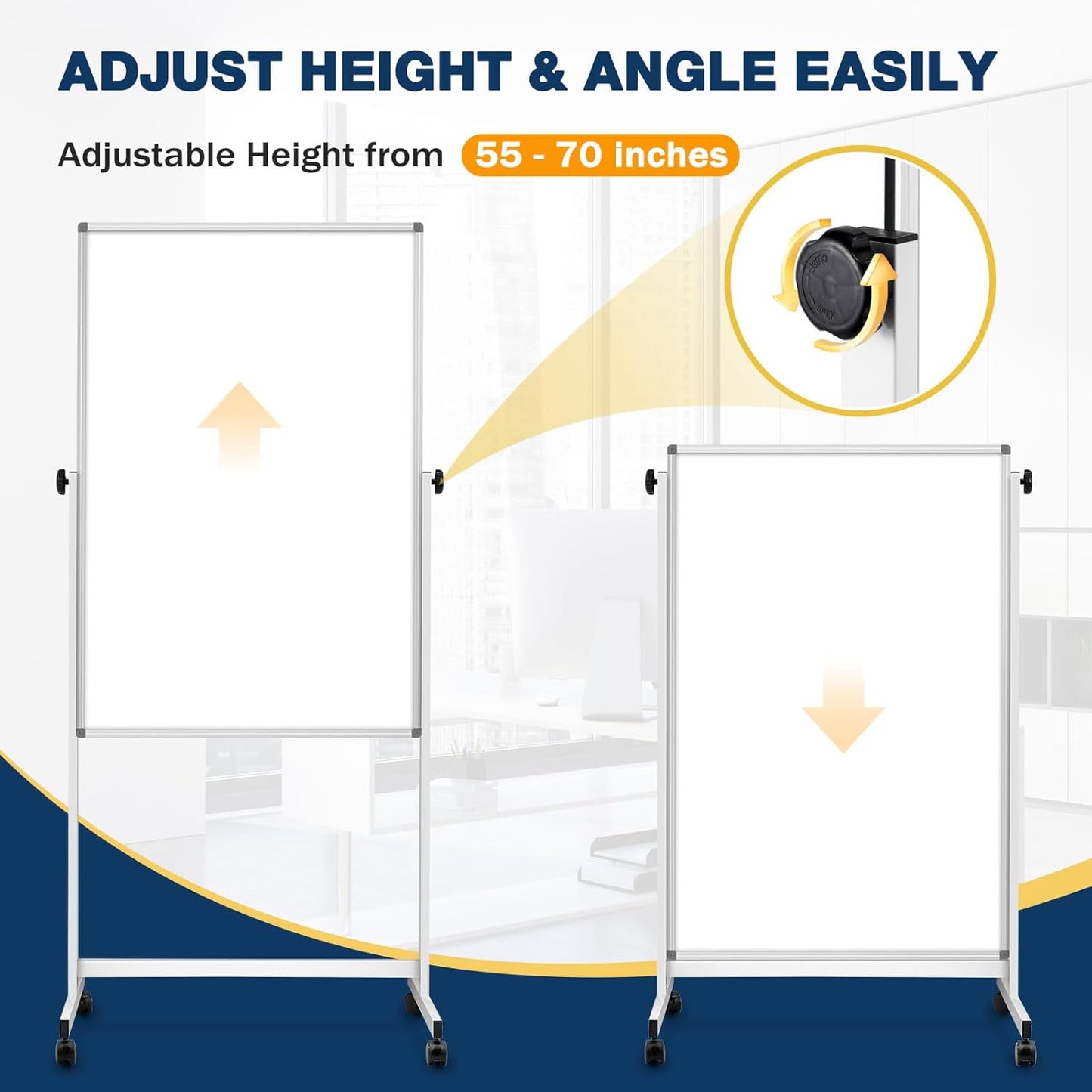 [15 Sq/ft] Large Double-Sided Rolling Whiteboard, 28"x40" Reversible Dry Erase Board with Stand, Magnetic White Board on Wheels, Standing Mobile Whiteboard, School Supplies, Classroom, Office, Home