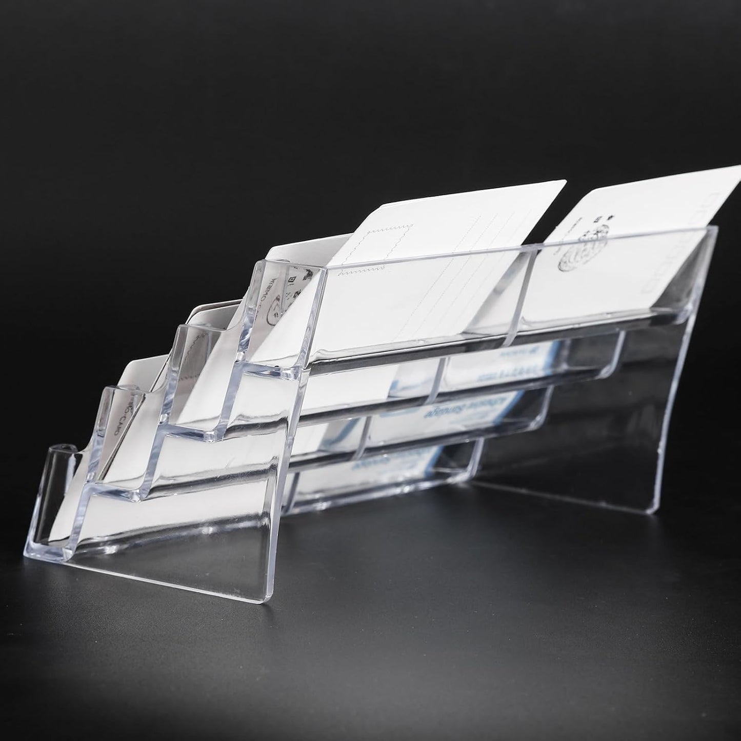 Acrylic Business Card Holder for Desk,4-Tier Clear Plastic Display Stand with 8 Pockets, Holds 400 Cards,ldeal for Office & Workspace Organization,2 PACK