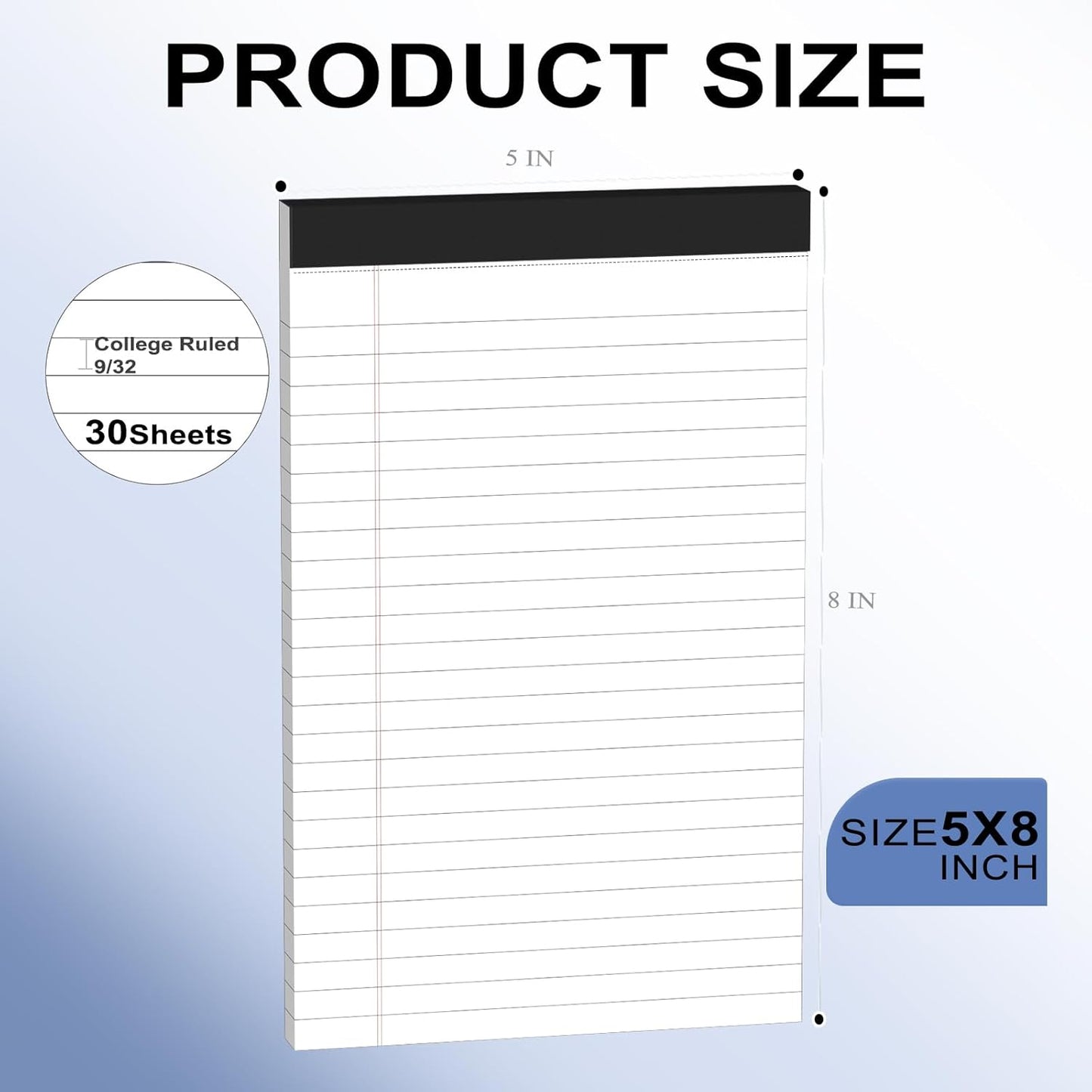 6pcs Small Note Pads, White Notepads 5x8 College Ruled Notebook, Writing Pads 5 x 8, Legal Pads, Memo Pad Paper Perforate Narrow Ruled Notebooks for Work, School, Office,30 Sheets/Pack