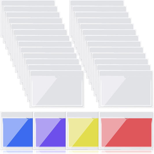 30 Pack Self-Adhesive Index Card Pockets with Top Open for Loading - Ideal Index Card Holder for Organizing and Protecting - Crystal Clear Plastic (5.8 x 8.7 Inches)