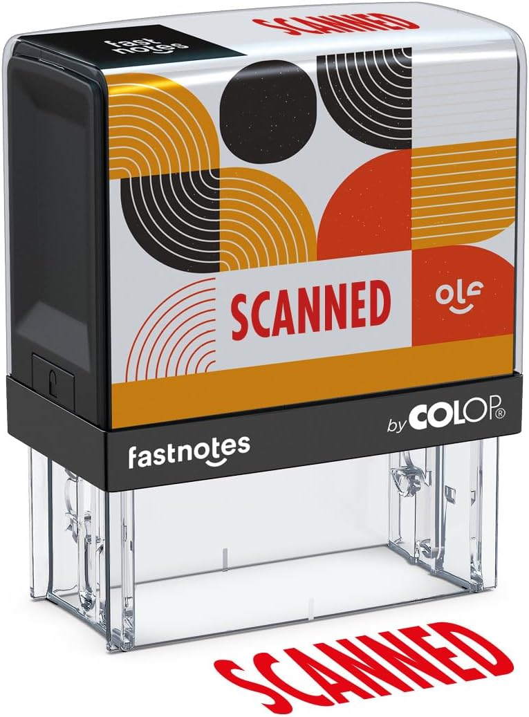 Fastnotes Scanned Self-Inking Rubber Stamp by COLOP - Great for Office Documents, Notary, Warehouse, Accounting Paperwork, Business, and Legal Documentation - Red Ink (Scanned- Red)