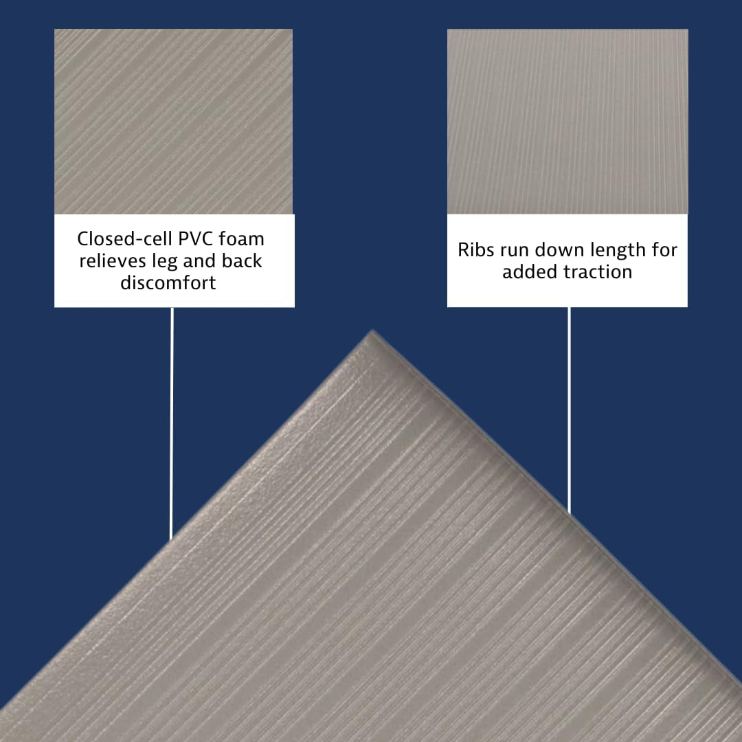 Notrax 410 Airug® 3' x 5' x 5/8" Anti Fatigue Mat, Enhanced Slip Resistance with Beveled Edges and Ribbed Surface, Ideal for Industrial and Commercial Workplaces, Gray, 410S0535GY