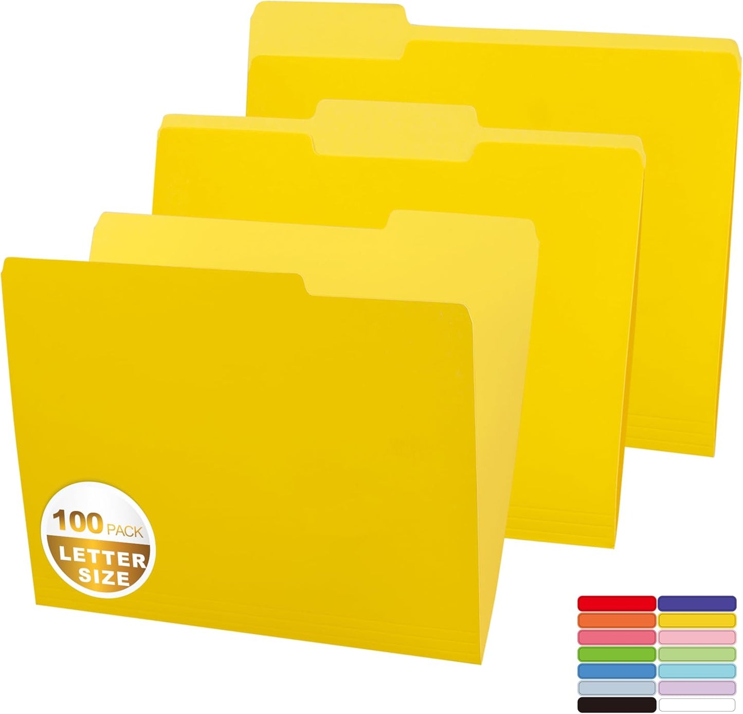 Two Tone Color File Folder 8.5 x 11 Inch,100 Packs Yellow File Folders,1/3 Cut Tab File Folder Letter Size, Assorted Colors,Manila File Folders for Office,School and Home,Organization