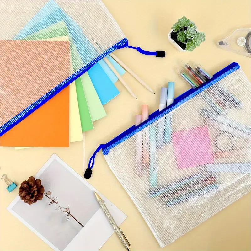 Mesh Zipper Pouch Bag,A3 Zipper Bag for Organizing Storage, Waterproof Zipper Pouch, 17" x 12"/44cm x 32cm, File Bag for School and Office Supplies (Blue)