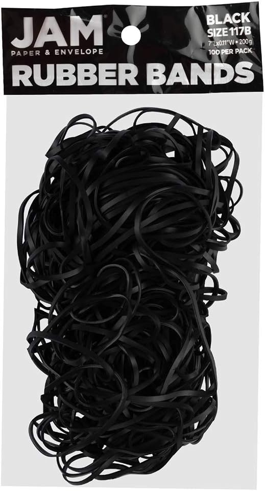 JAM PAPER Durable Rubber Bands - Size 117B - Black Multi-Purpose Rubberbands - 100/Pack