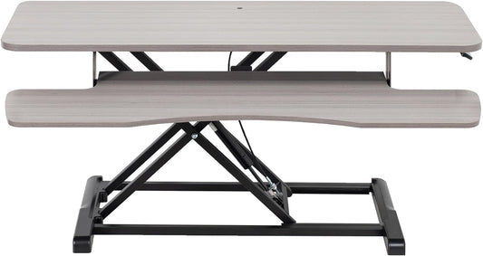VIVO 36 inch Desk Converter, K Series, Height Adjustable Sit to Stand Riser, Dual Monitor and Laptop Workstation with Wide Keyboard Tray, Gray Top, Black Frame, DESK-V036KG