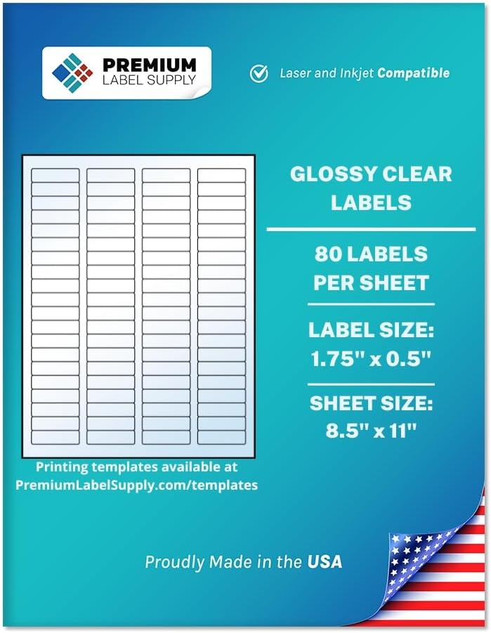 Premium Label Supply Glossy Clear Return Address Labels – 1.75" x .5" – Laser/Inkjet Compatible – (80 per Sheet), 1000 Sheets – 80,000 Total Adhesive Labels
