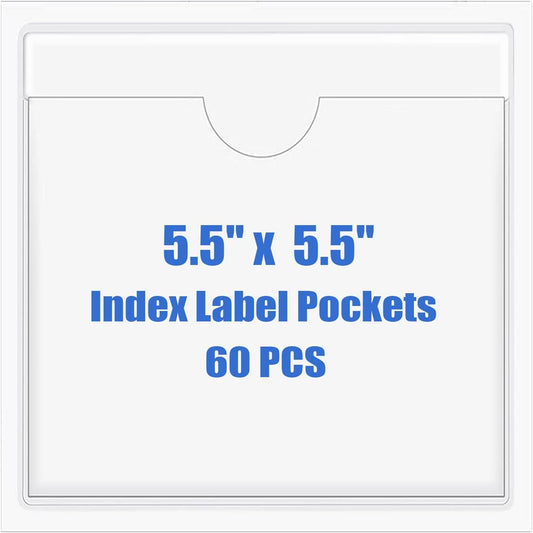 Origin-Joy 60 PCS Self Adhesive Index Card Pockets with Top Open, Clear Plastic Label Holder for Cards of Note, Library and Business, Adhesive Label Pockets & Card Holder (5.5 x 5.5 inch)