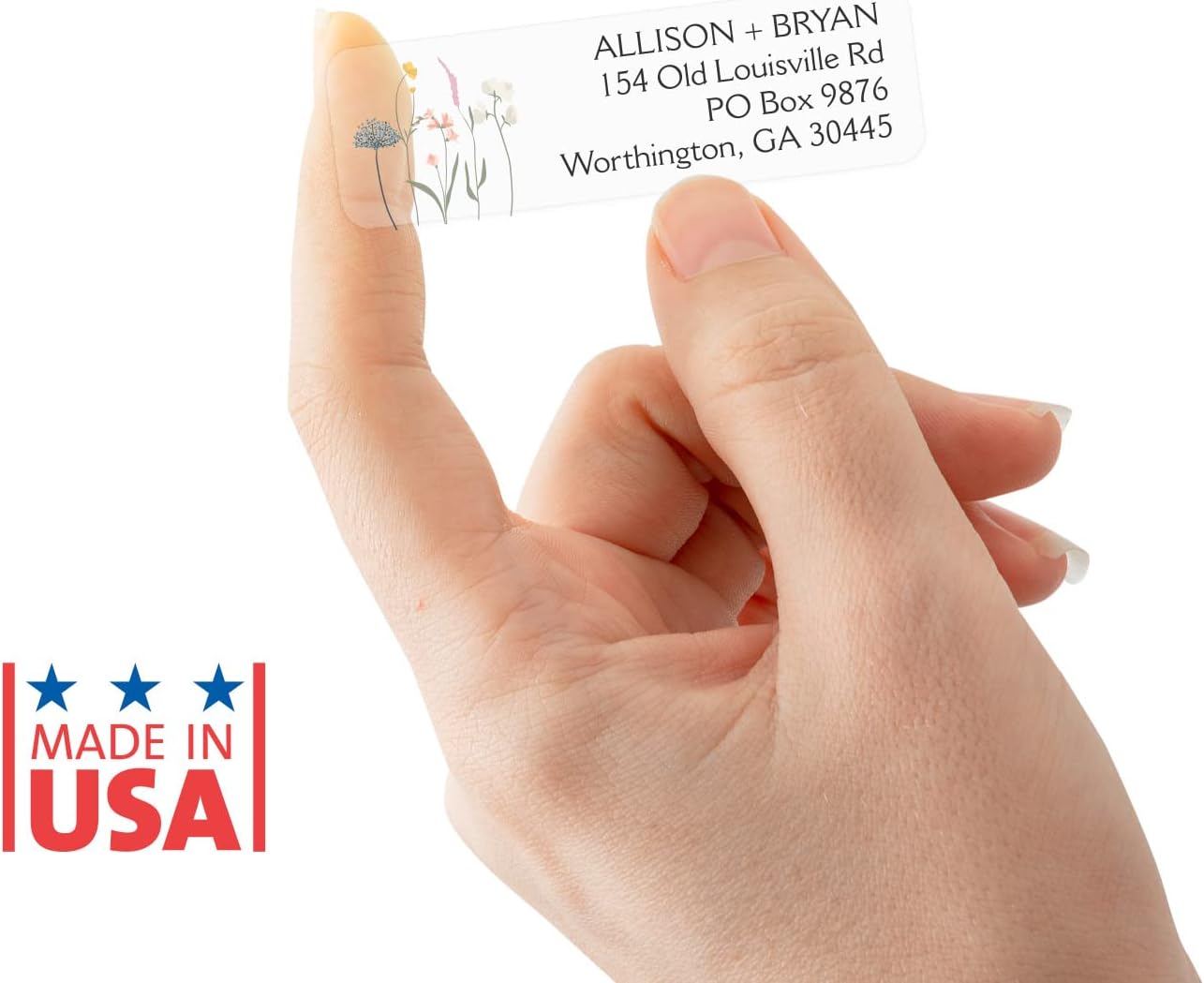 Clear Wildflower Rolled Address Labels / 500 Personalized Return Address Labels/Designer Address Stickers in Elegant Plastic Dispenser