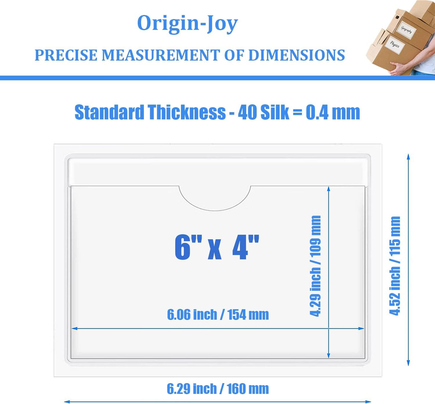 Origin-Joy 60 PCS Self Adhesive Index Card Pockets with Top Open, Clear Plastic Label Holder for Notes, Library and Business, Adhesive Label Pockets & Holder (6 x 4 inch)