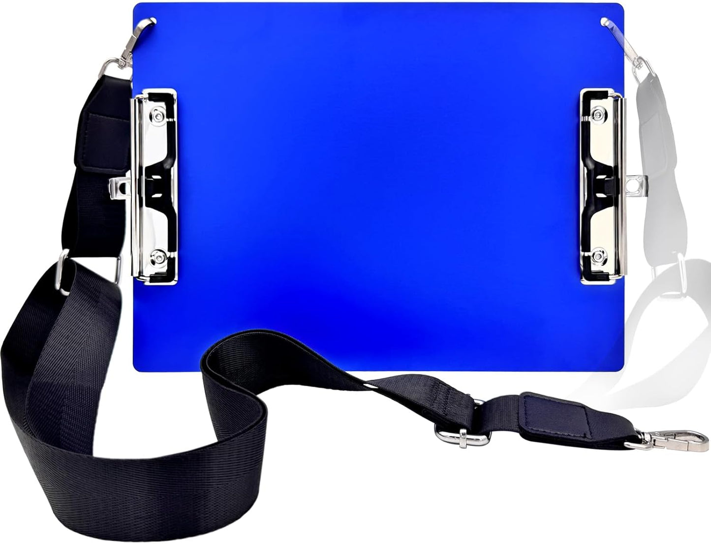Aluminum Metal Clipboard with Detachable Adjustable Shoulder Strap A4 Double Clip Board Stainless Hangable w/Pen Holder Letter 9" x 12.6" for School Office Business Factory (Blue-with Strap, A4)