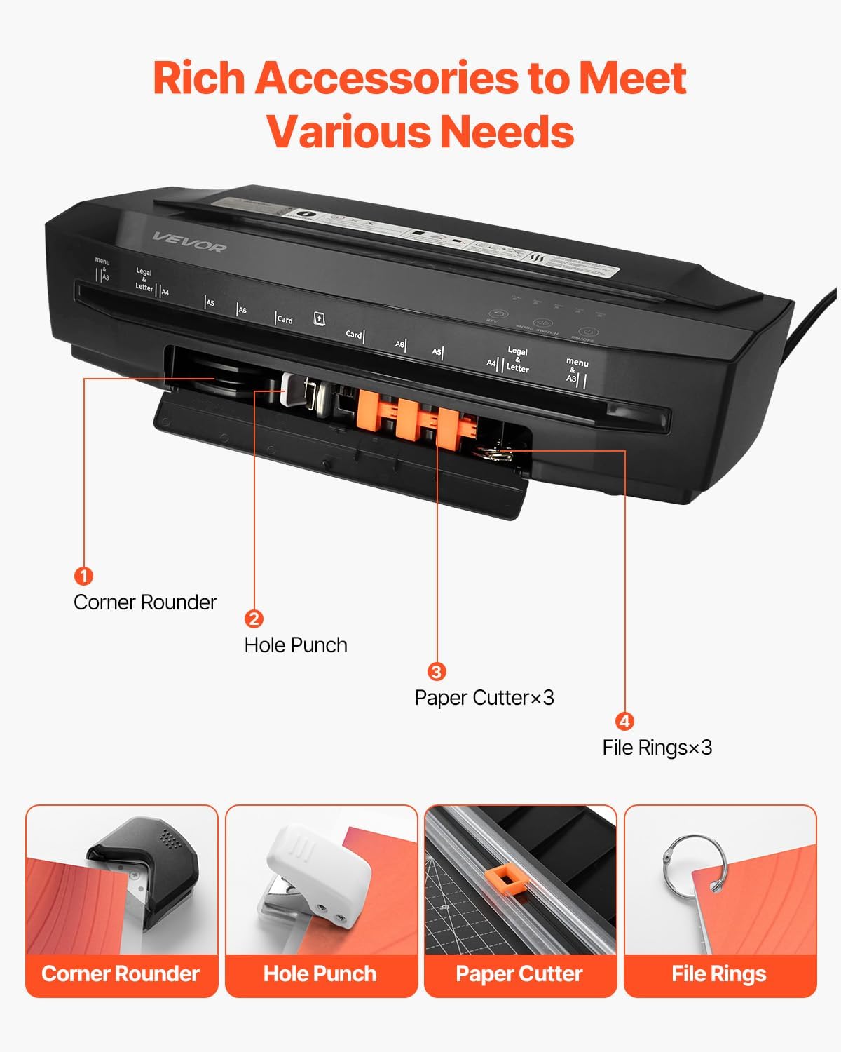 VEVOR Laminator Machine, Cold and Hot Laminator for Max A3 Paper Size, 1 min Quick Warm Portable Laminator, 3-10 mil Thickness, Ideal for Home, Office, Business, or School Supplies, Black
