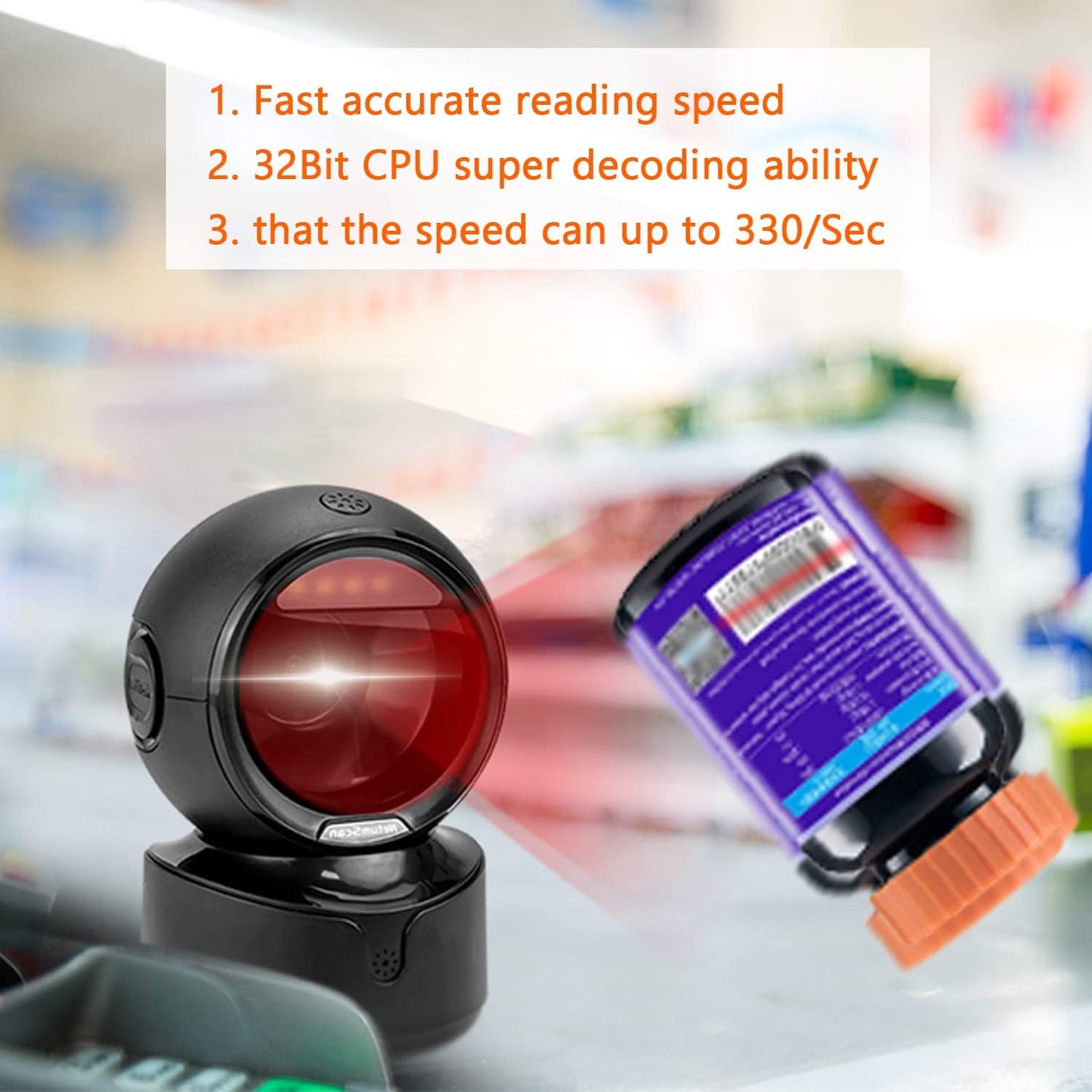 NetumScan Automatic Omnidirectional Desktop Barcode Scanner, Hands-Free USB Wired QR Barcode Reader, 1D 2D Bar Code Image Sensing for Warehouse, Supermarket, Retail Store, Bookstore Pos System