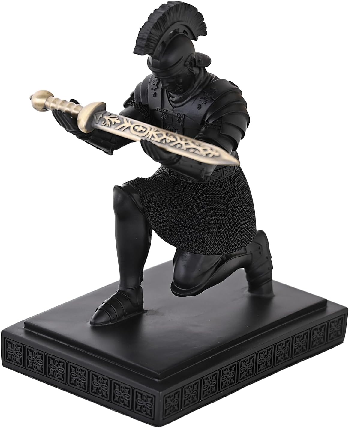 Roman Praetorian Warrior Knight Pen Holder Desk Ornament Resin Pencil Holder Desk Accessories and Organizer For Office with a Letter Opener (Black)