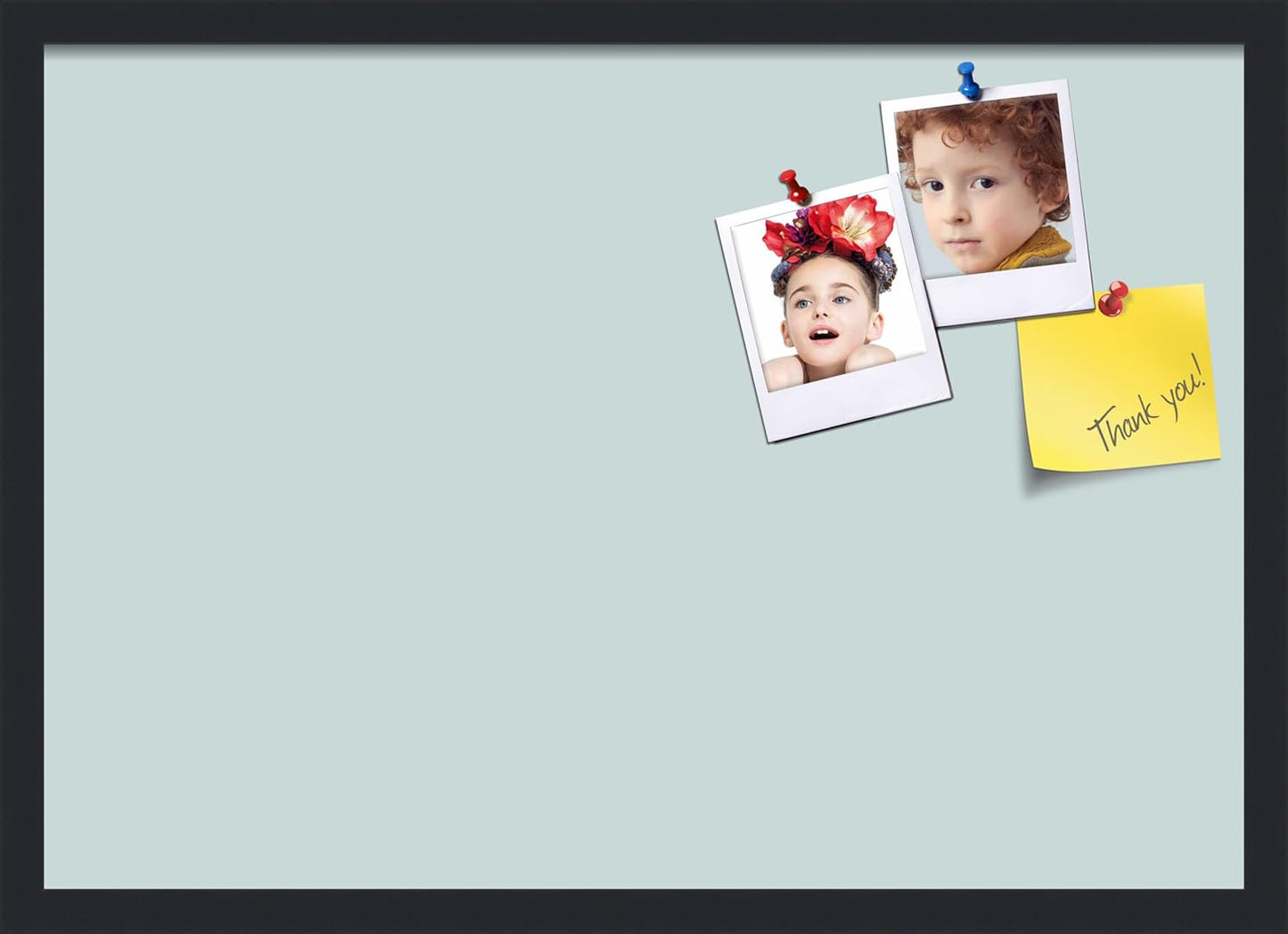 PinPix 27x19 Inch Cork Bulletin Board. This Decorative Framed Pin Board Comes with Soft Blue Design and a Satin Black Frame. Ideal for Home Office Decor or Message Board (PinPix-1814)