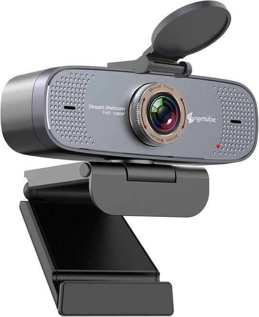Angetube 1080P HD Webcam with Privacy Shutter Dual Noise-Cancelling Mic PC Camera Webcams, Wide 90° View, USB Plug & Play for Video Conferencing, Streaming, Zoom/Skype/YouTube for PC/Desktop/Laptop