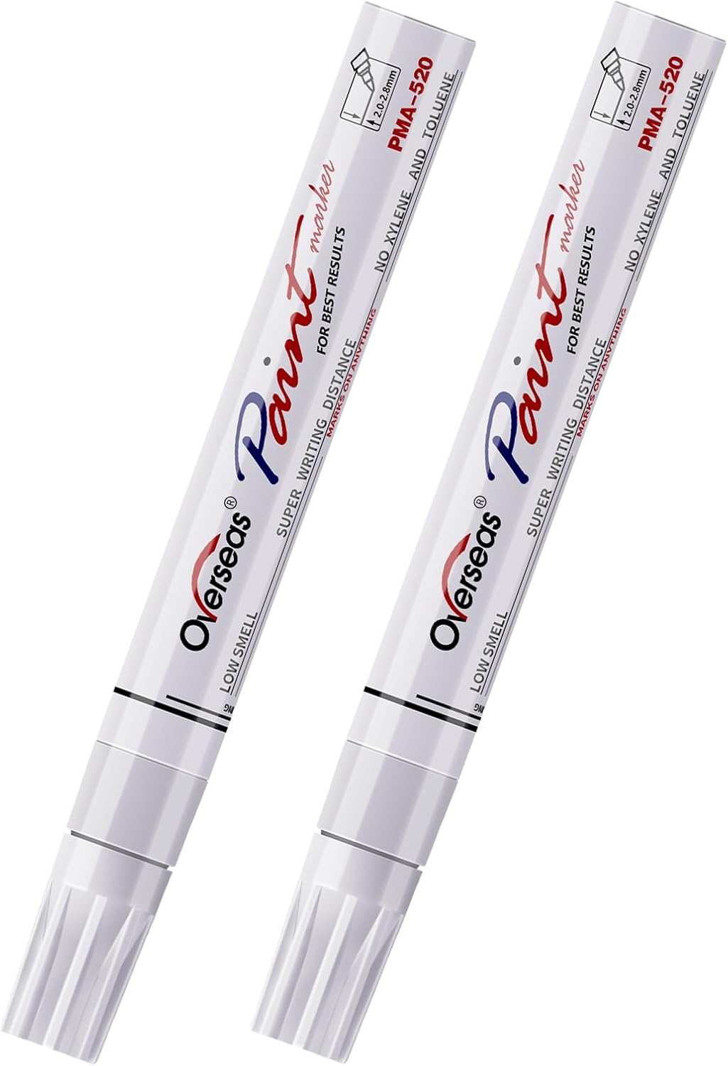 Overseas Permanent Paint Pens White Markers - 2 Pack Single color Oil Based Paint Markers, Medium Tip, Quick Drying and Waterproof Marker Pen for Metal, Rock, Wood, Plastic, Canvas, Rubber, Glass