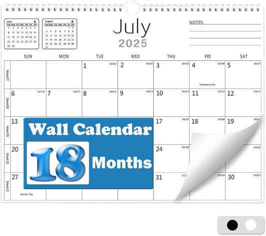 Calendar 2025-2026, Wall Calendar 2025-2026 from July 2025 to December 2026, 14.7"x11.5" 18 Months Wall Hanging Calendar with Thick Paper for Office Home School(White,14.7x11.5 inch)