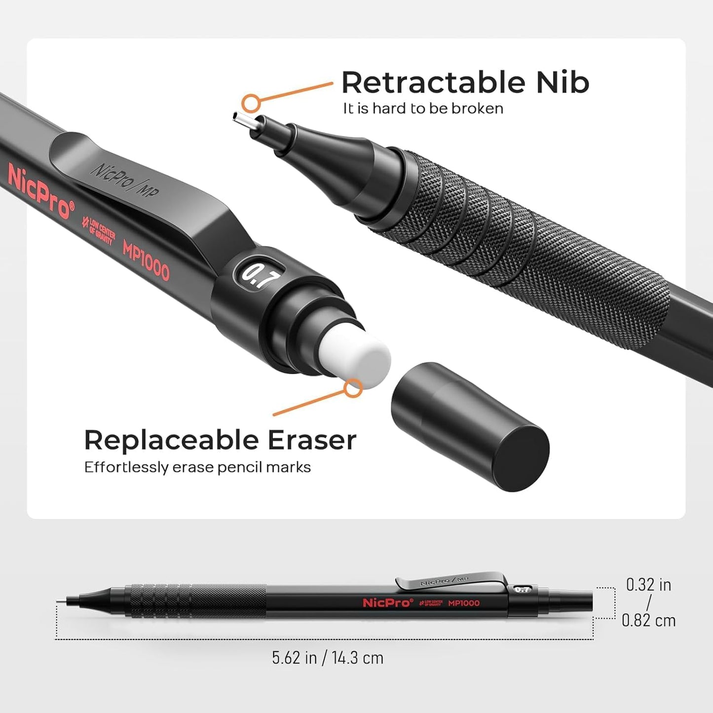 Nicpro 33PCS Black Metal Mechanical Pencil Set in Leather Case, Art Drafting Pencil 0.3, 0.5, 0.7, 0.9 mm, 2mm Lead Holders for Sketching Drawing with 18 Tube (6B 4B 2B HB 2H 4H Colors) Lead Refills