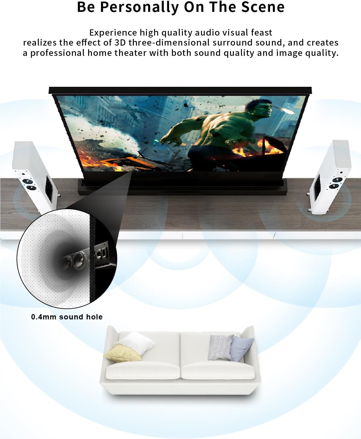 VIVIDSTORM-4K Movie Projector Screen S 84 Inch Sound Transparent Perforated Floor Rising White Fabric 4k HD Ready Home/Movie Theatre Work with Normal Throw Projector, VSDSTPW84H
