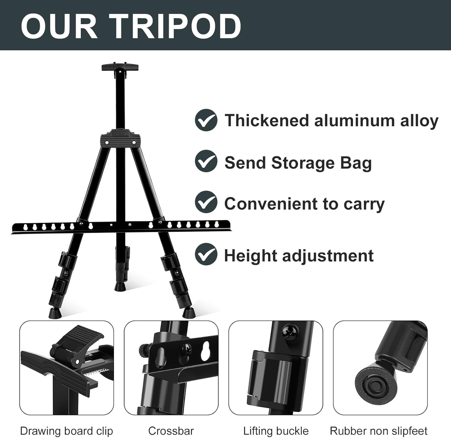 AROIC Art Painting Artist Easel Stand, Painting Display Easel Stand,Portable Adjustable Iron Tripod Display Stand with Bag, Height from 20 to 66 in for Table-Top/Floor Drawing and Displaying(2 Pack)