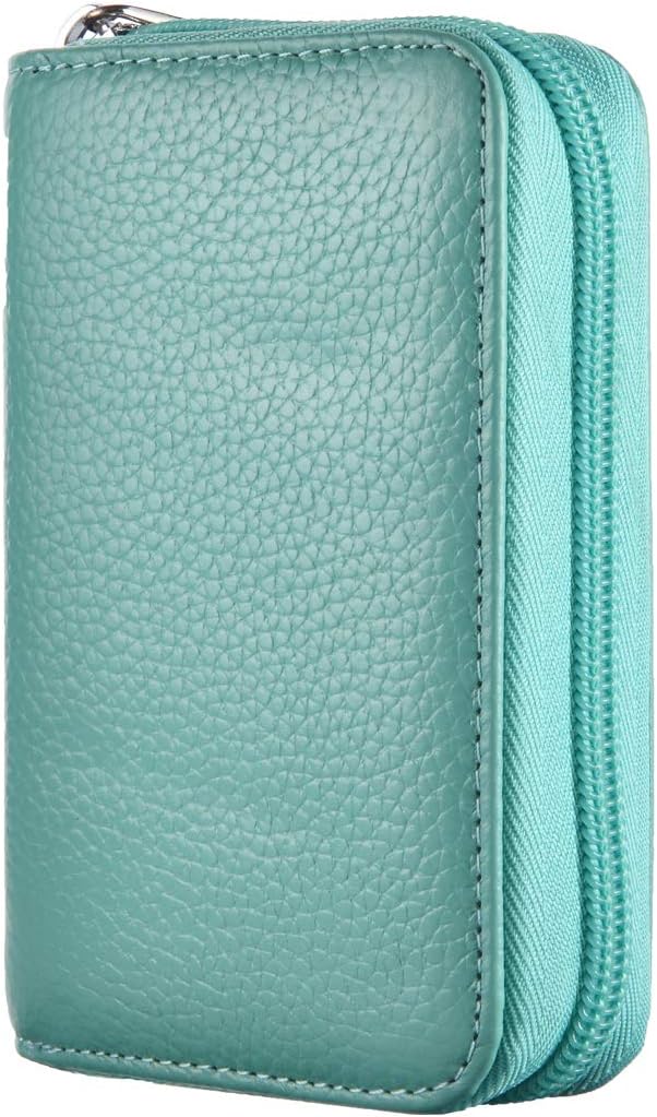 Easyoulife Genuine Leather Credit Card Holder Zipper Wallet With 26 Card Slots