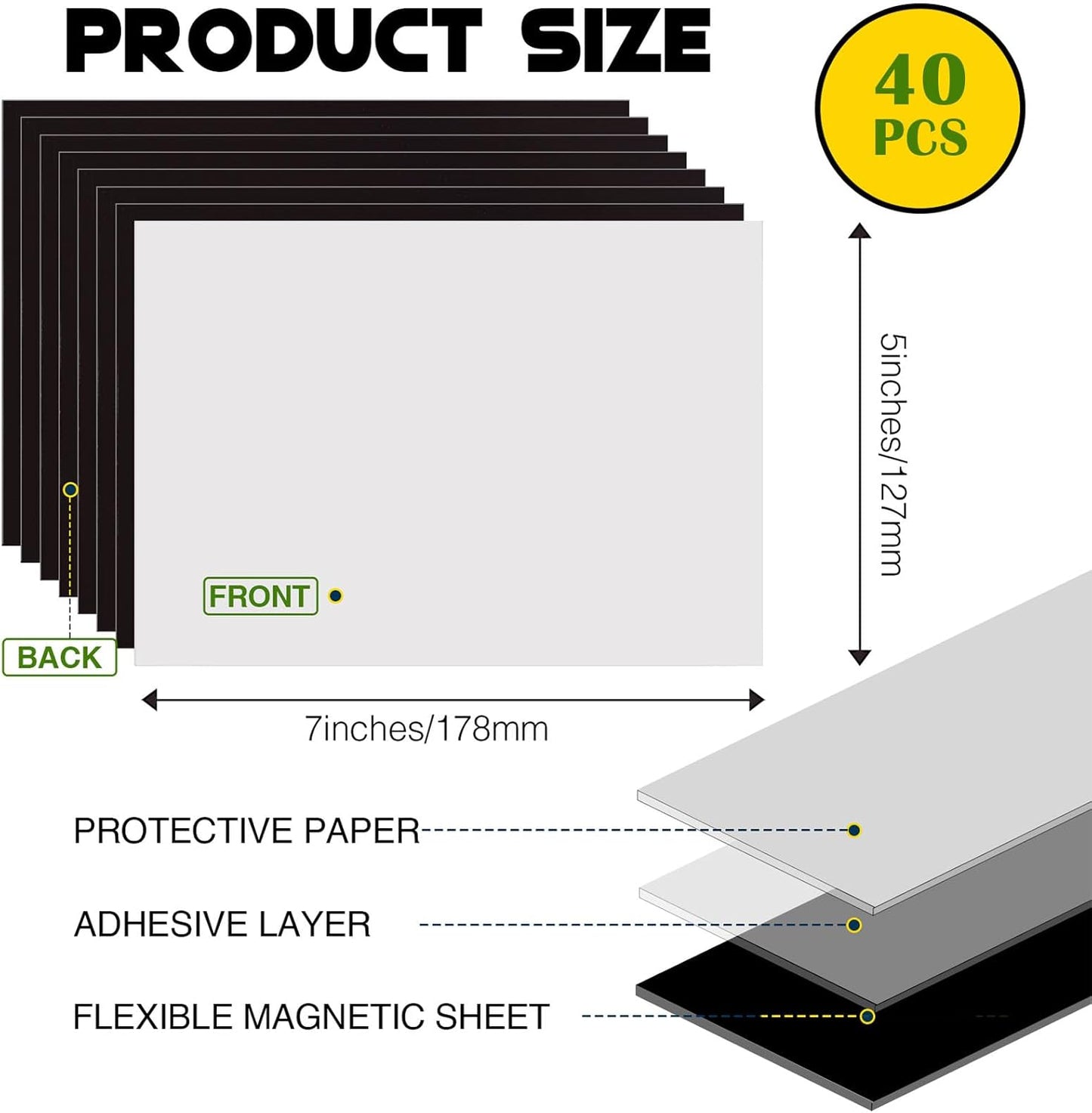 Magnet Sheets for Pictures 5x7 (Bulk Pack of 40),Magnetic Adhesive Sheets,Photo Magnets for Home/Classroom,DIY Magnets for Teachers