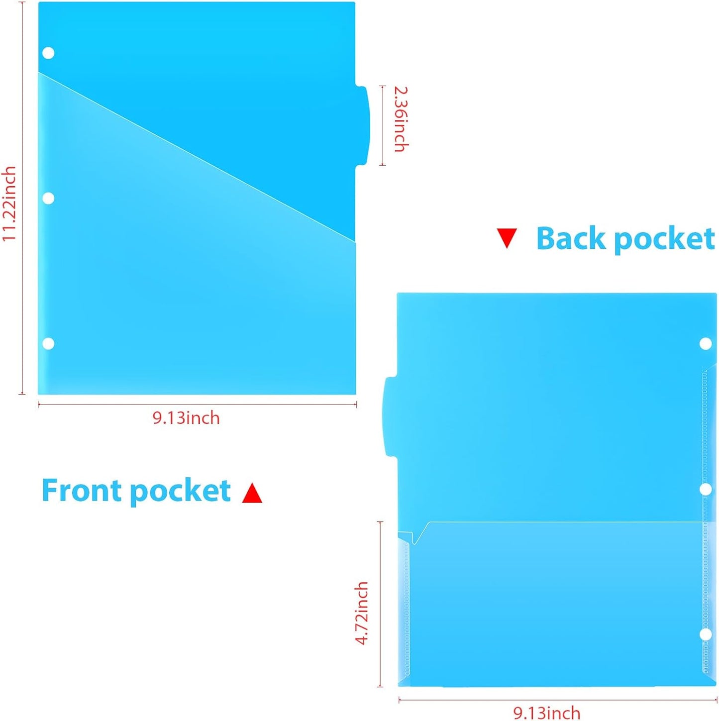 5 Tabs Plastic Dividers with 2 Clear Pockets - 6 Sets, Pocket Dividers for 3-Ring Binders, Multi-Color Binder Dividers, Total 30 Tabs