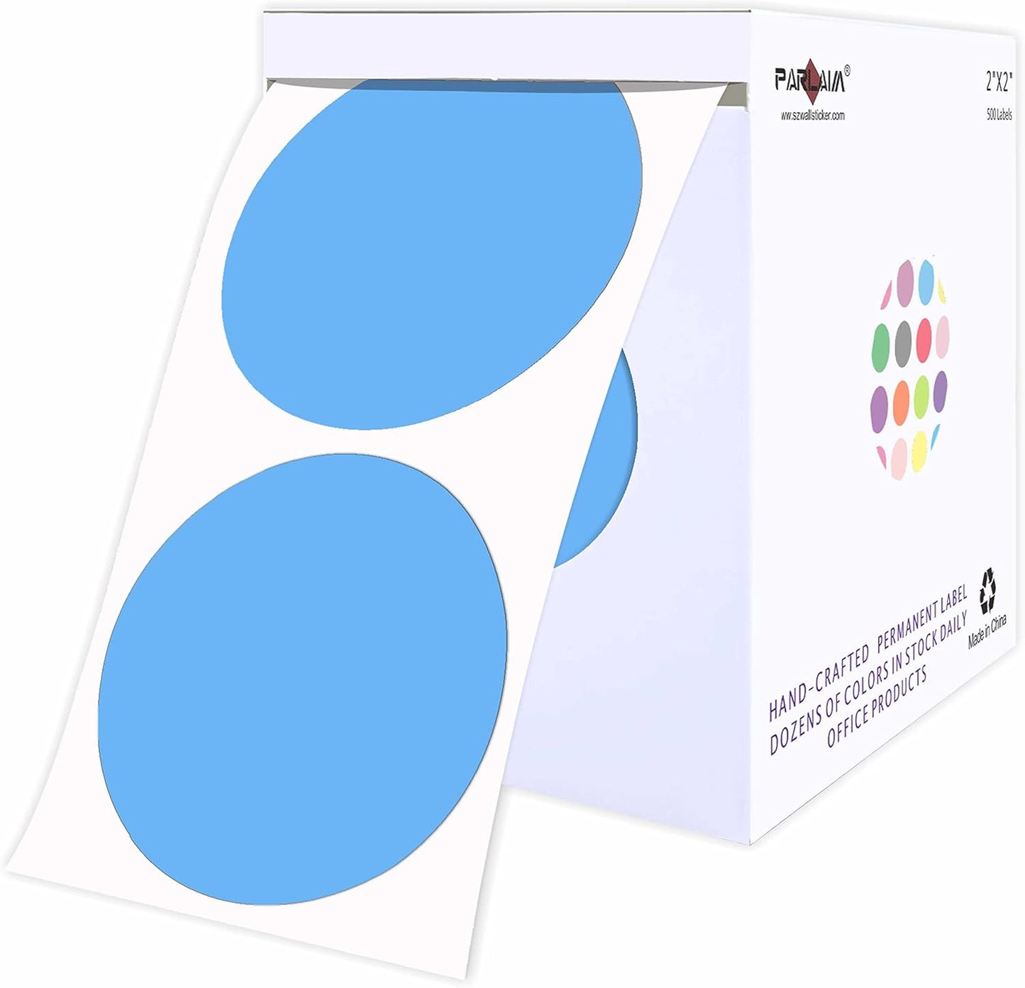 PARLAIM 2" Light Blue Round Color-Code Circle Dot Labels on a Roll, 500 Stickers, 2 inch Diameter for Inventory Garage Sale Office School