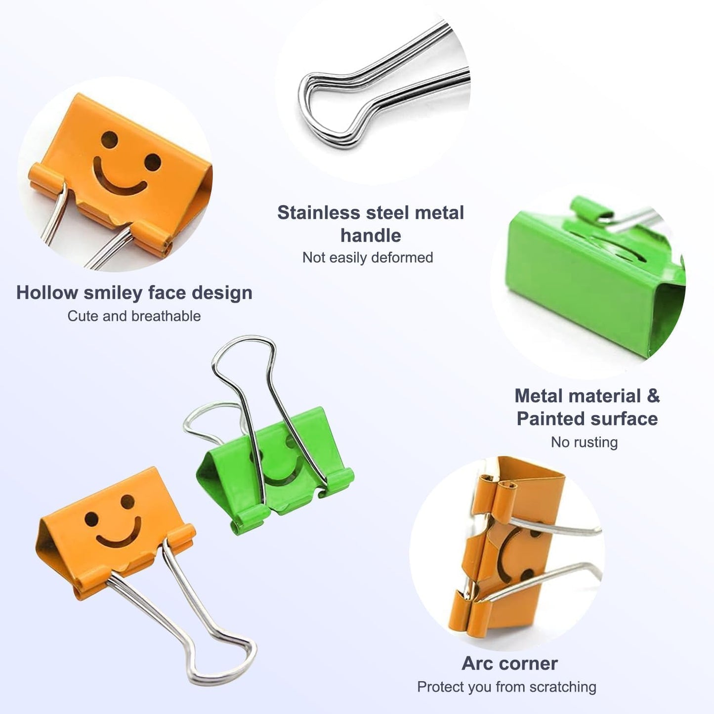 320 Pack Smiling Binder Paper Clips, Mini Metal Binder Clips for Kitchen, Send Goods from Local Warehouse, Cute Binder Clips, School Personal Document Organizing Classifying, Office, Paper Clamps