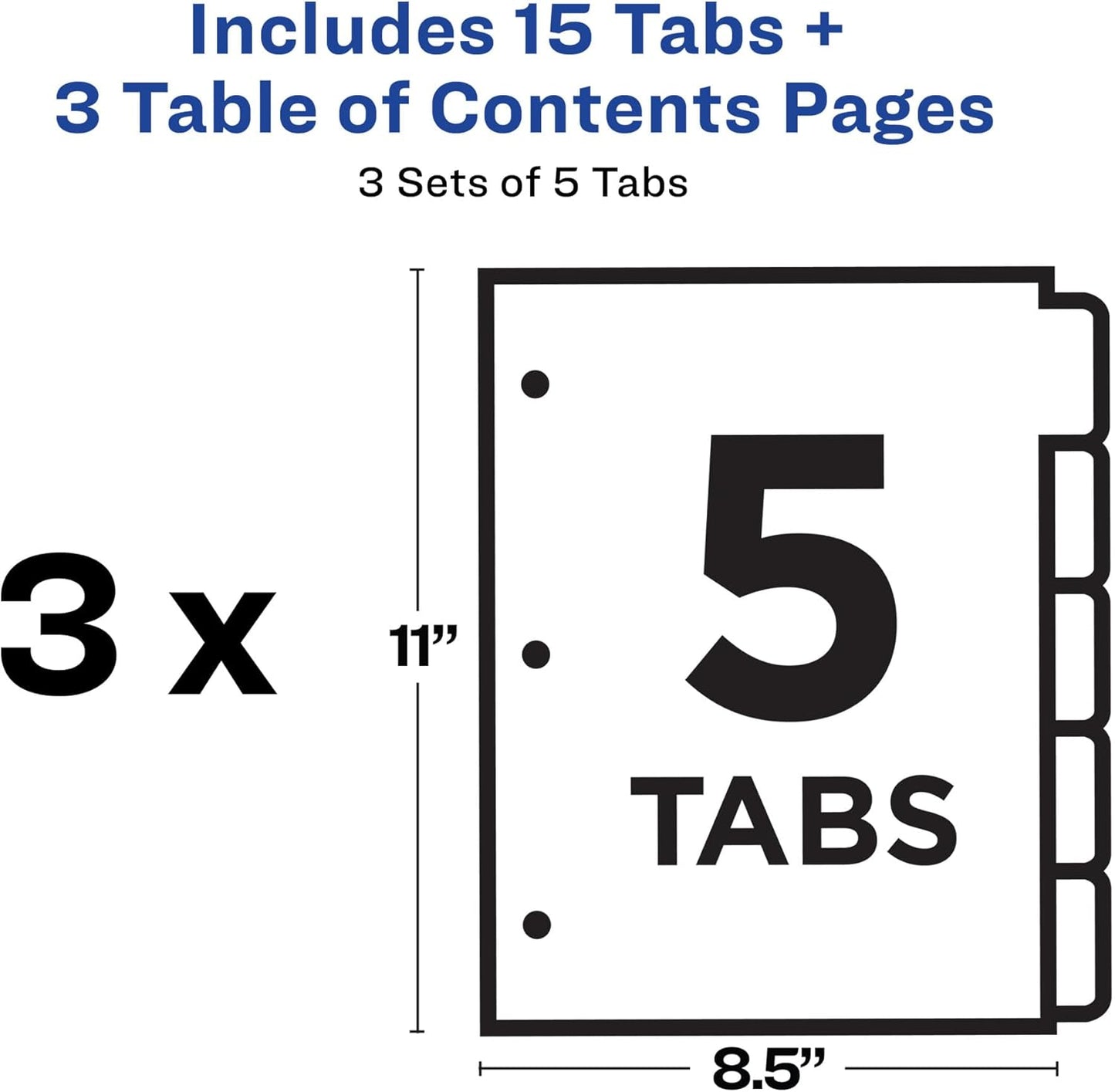 Avery Dividers for 3 Ring Binders, 5 Tabs per Set, Customizable Table of Contents, Multicolor Tabs, Great for Organizing Reports, Projects, and More (3 Sets of 11070)