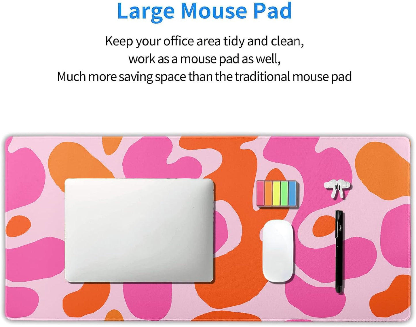 Pink Orange Cute Gaming Mouse Pad XXL Kawani Preppy Abstract Modern Extended Large Desk Mat Mousepad Non-Slip Rubber Base Stitched Edge Long Mousepad for Desktop Office PC, 35.4 x 15.7 inch