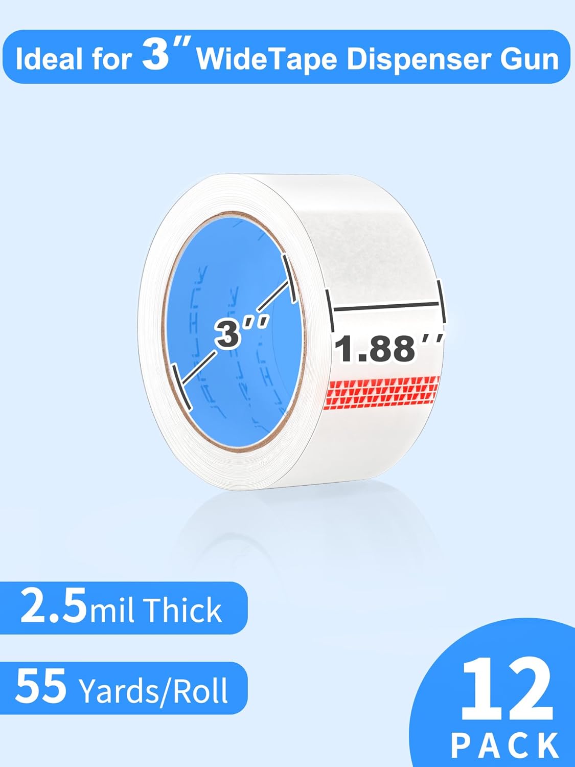 JARLINK Clear Packing Tape (12 Rolls), Heavy Duty Packaging Tape for Shipping Packaging Moving Sealing, 1.88 inches Wide, 55 Yards Per Roll, 660 Total Yards