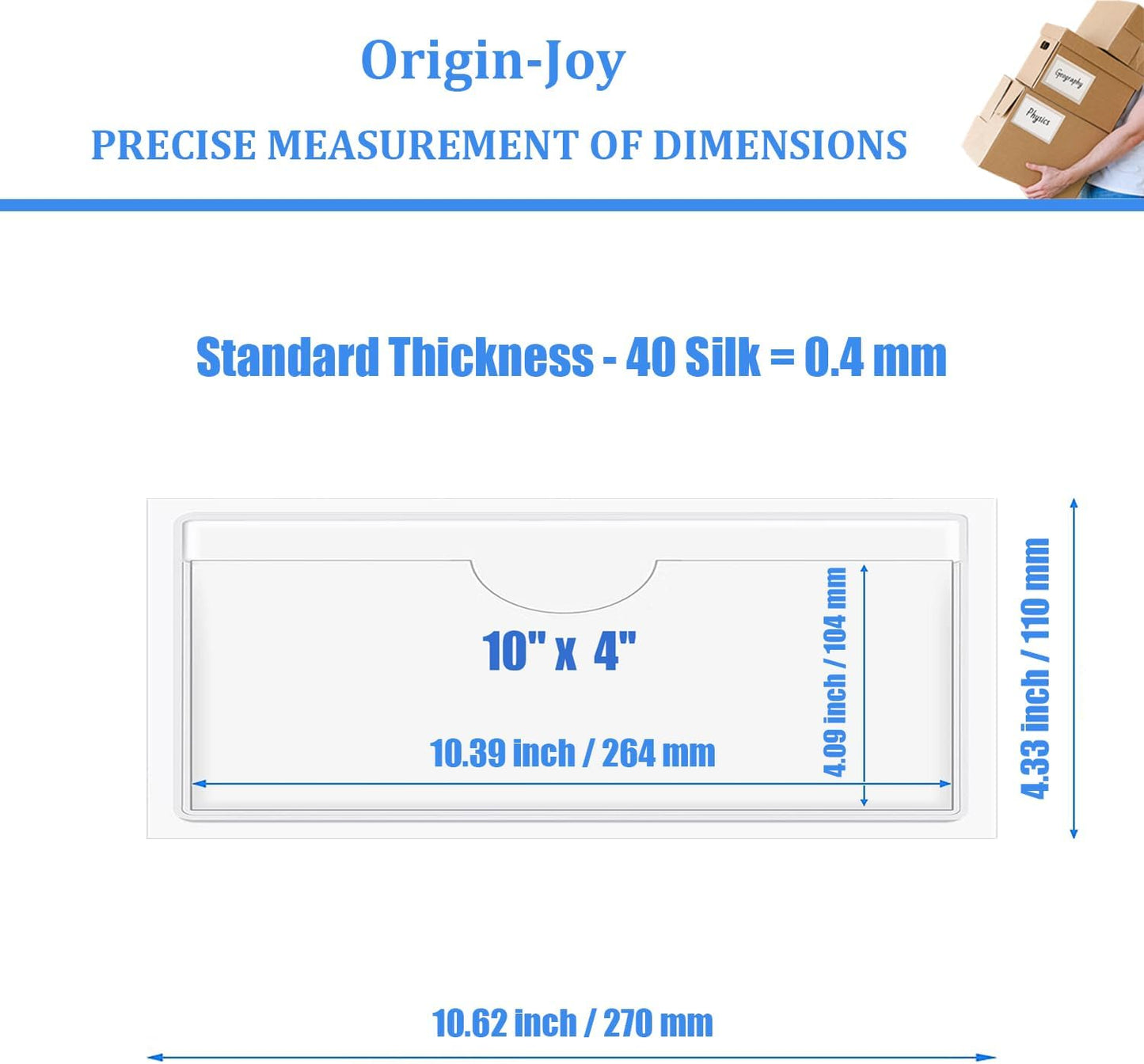 Origin-Joy 60 PCS Self Adhesive Index Card Pockets with Top Open, Clear Plastic Label Holder for Cards of Note, Library and Business, Adhesive Label Pockets & Card Holder (10 x 4 inch)
