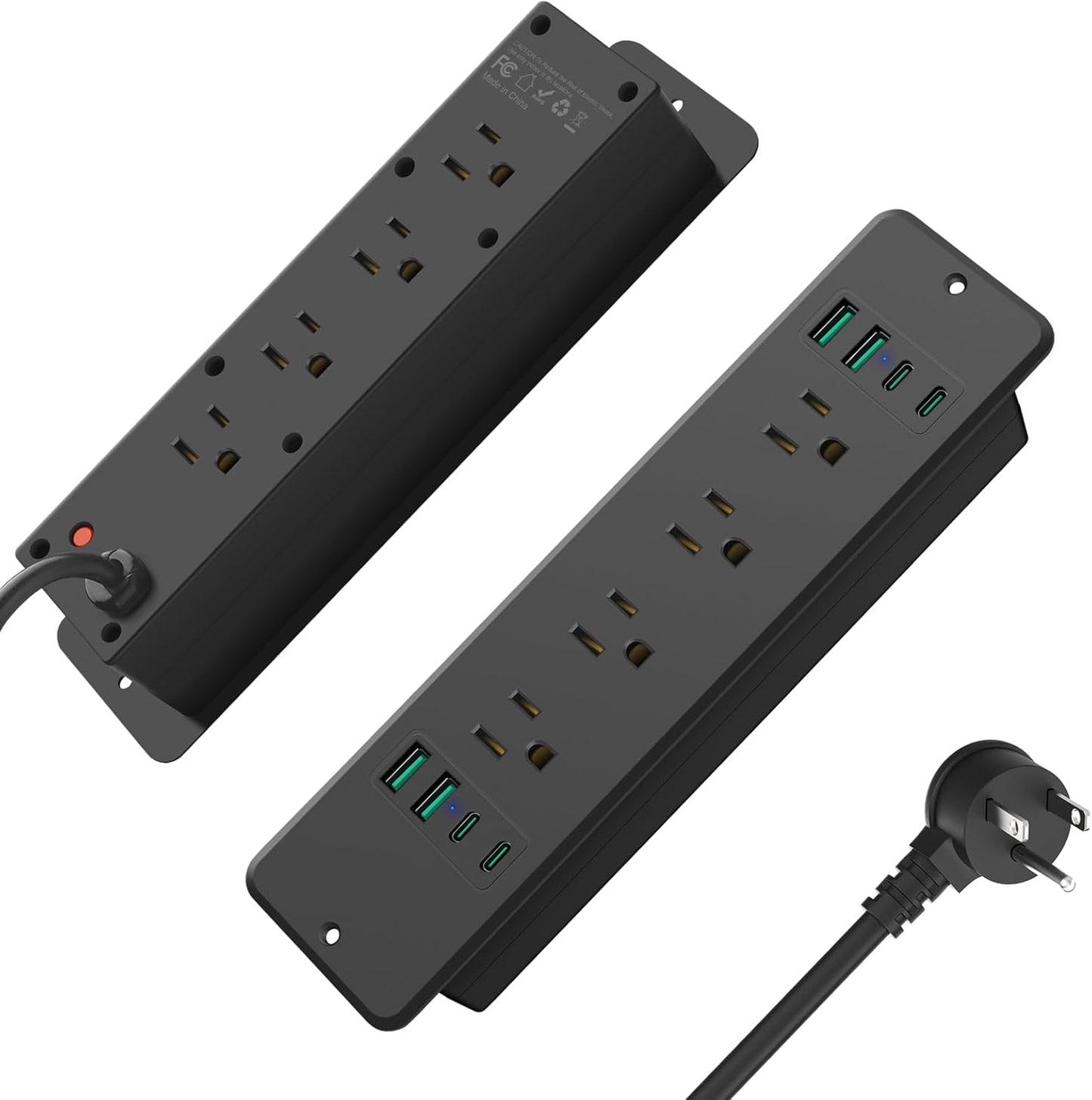 HHSOET 16 in 1 Recessed Power Strip Flat Plug, 45W Fast Charging Furniture Outlet with USB, Conference Recessed Surge Protection with 8 AC Plugs, 4 USB Ports 4 USB-C, 10ft Power Cord.(Black)
