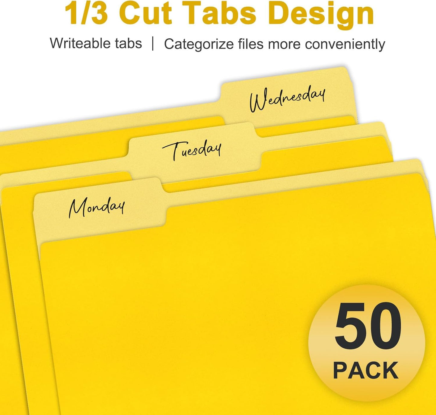 ViVin File Folder, 50 Pack Colored File Folders with 1/3-Cut Tabs, Fits 8.5 * 11 Letter Size Paper, Manilla Folders for Home Office School Documents(Yellow)