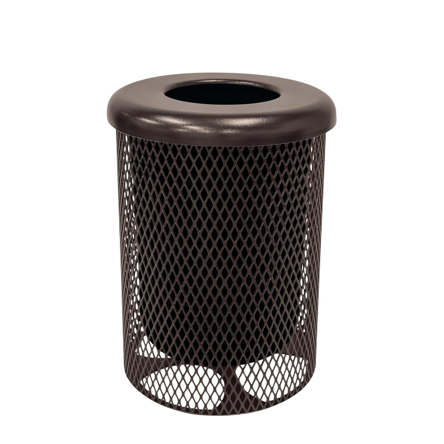 RFT-BRW Heavy Duty 32 Gallon Round Trash Receptacle, Liner Included, Brown with Flat Top Lid, Made in America