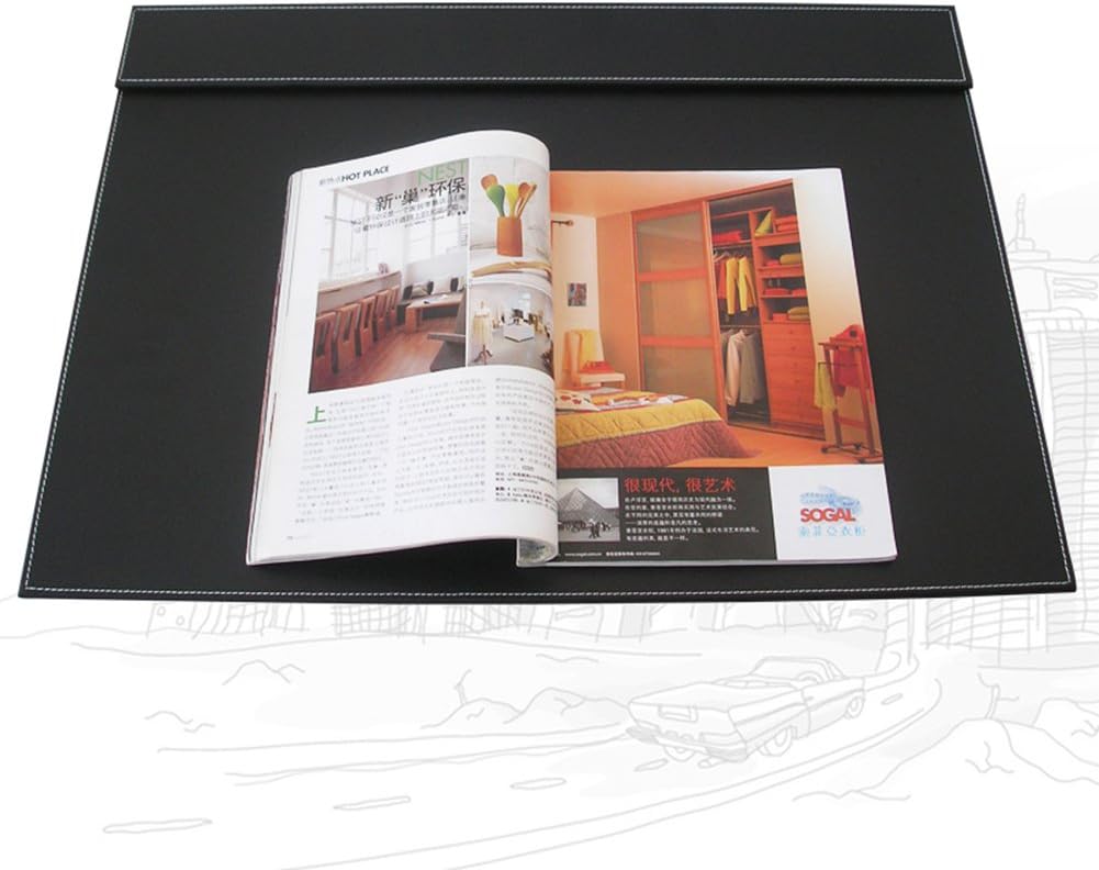 KINGFOM 7-Piece Desk Organizer Set for Home & Office, Includes File Holder, Tissue Box Cover, Desk Pad, Note Paper Holder, Pen Holder, Black