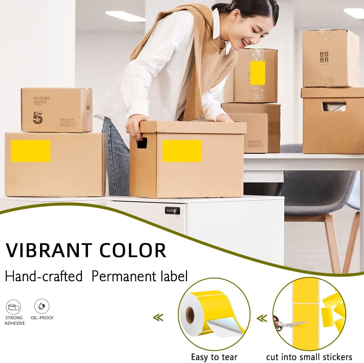 PARLAIM 3 X 5 Inch Rectangle Adhesive Color Coding Stickers,Square Yellow Inventory Stickers -250 Per Dispenser Box