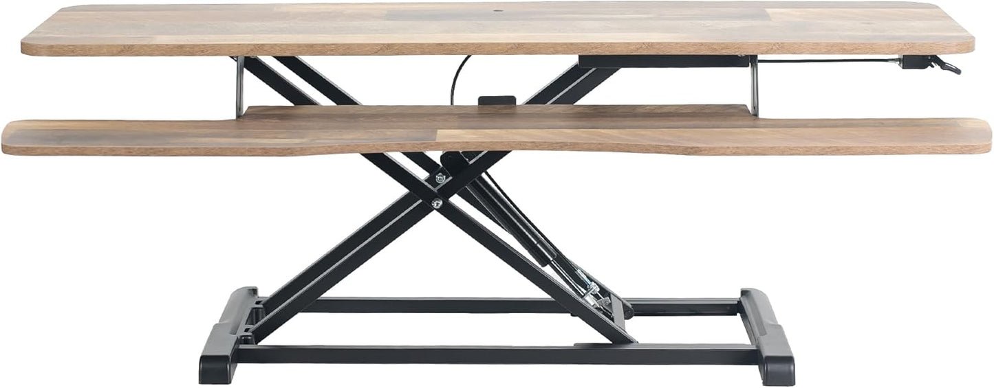 VIVO 42 inch Desk Converter, K Series, Height Adjustable Sit to Stand Riser, Dual Monitor and Laptop Workstation with Wide Keyboard Tray, Reclaimed Wood Top, Black Frame, DESK-V042KP