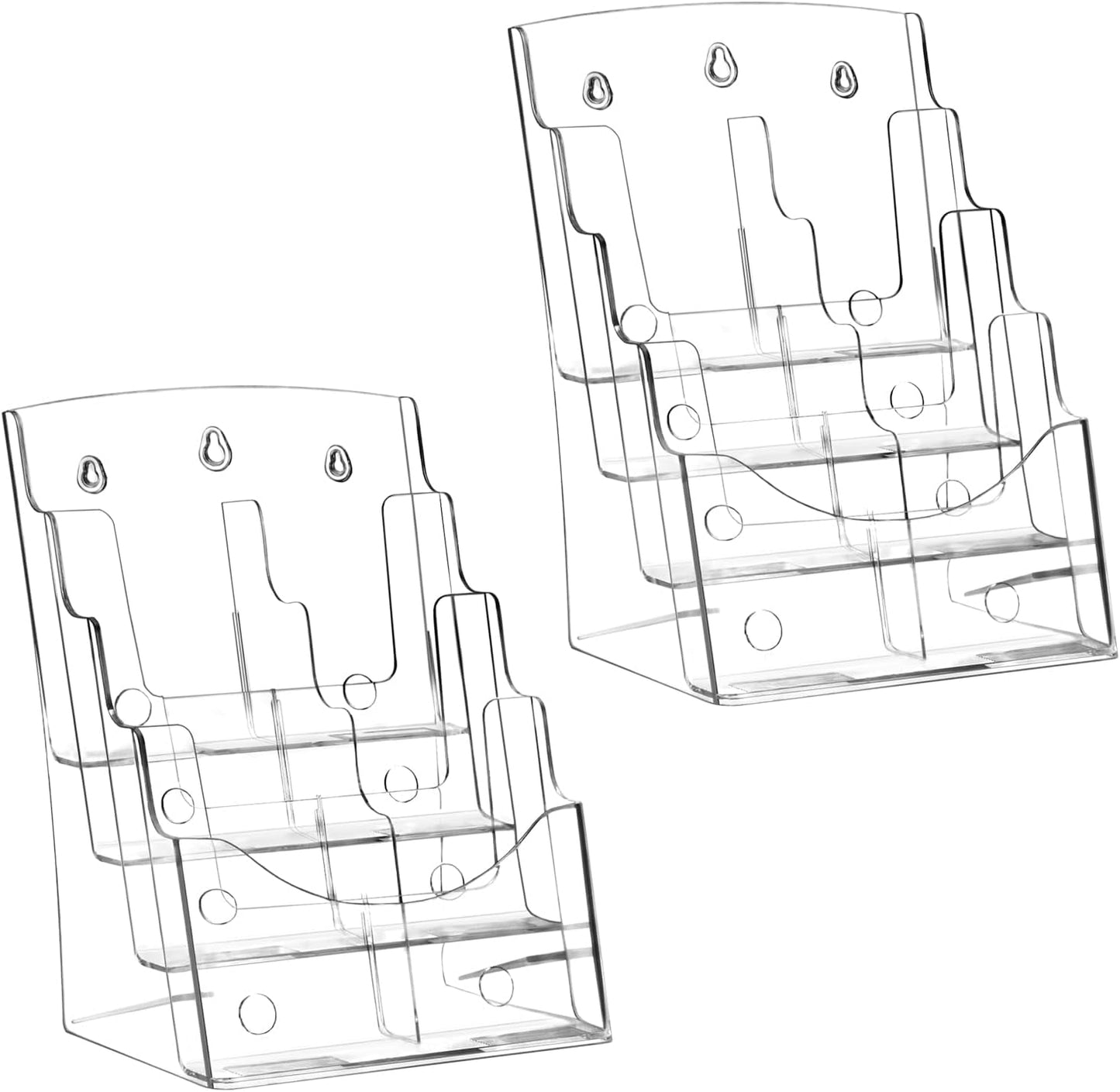 QWORK 2 Pack Acrylic Brochure Holder, 8.5 x 11 inch 4-Tier Literature Pamphlet Flyer Holder, Magazine Booklet Organizer Stand with Removable Divider
