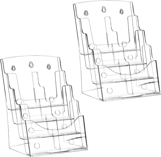 QWORK 2 Pack Acrylic Brochure Holder, 8.5 x 11 inch 4-Tier Literature Pamphlet Flyer Holder, Magazine Booklet Organizer Stand with Removable Divider