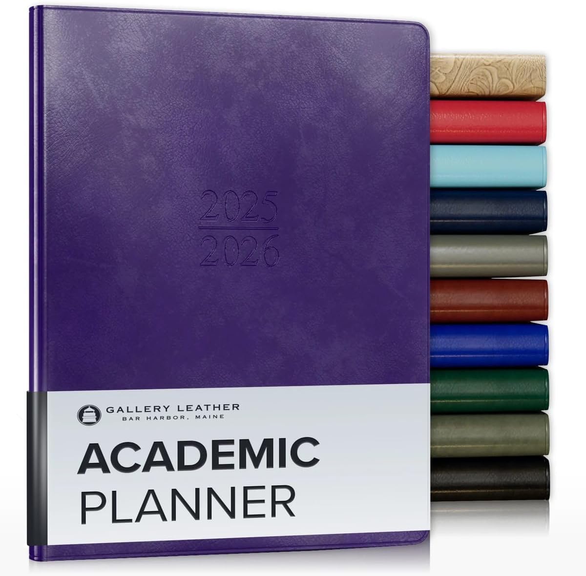 Gallery Leather Academic Planner 2025-2026, Teacher and Student Weekly Monthly Planner, Elegantly Bound Calendar with Gold-Gilded Page Edges, 18 Months - Acadia Plum - 9x7"