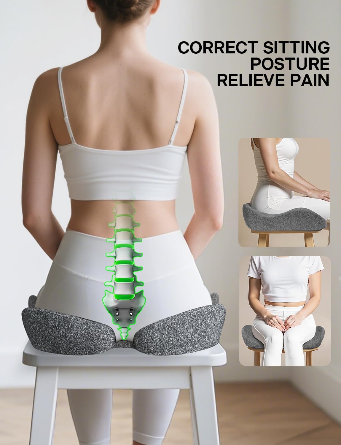 Seat Cushion, SC 150G Seat Cushions for Office Chairs, Car Seat, Wheelchair - Sciatica & Tailbone & Coccyx Pain Relief Pillow for Driver Sedentary People（Size:19.6 * 16.6 * 3.7 in-Grey）