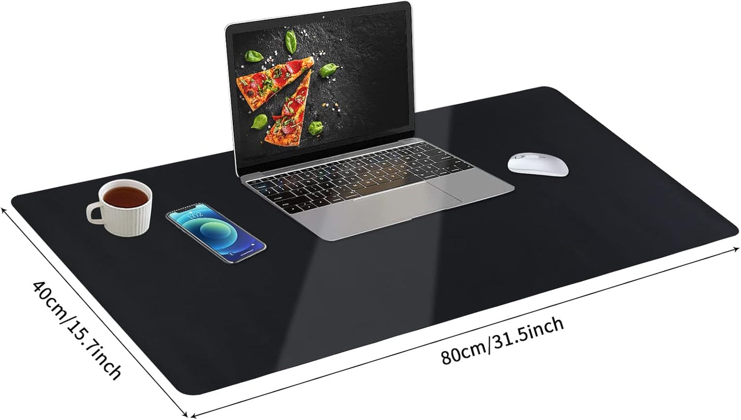 Leather Desk Pad, Mouse Pad, Non-Slip Desk Protector Mat, Leather Desk Blotter, Computer Desk Pad, Waterproof Desk Mat for Home Office and Decor - Black (31.5×15.7 Inches)