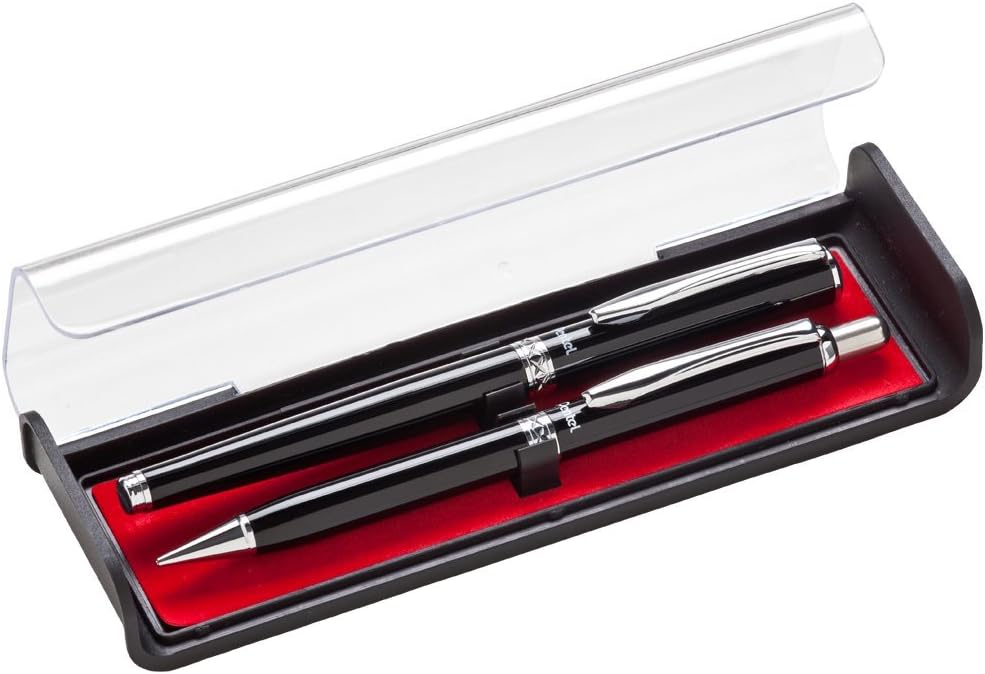 Pentel Libretto Roller Gel Pen and Pencil Set with Gift Box, Pen 0.7mm and Pencil 0.5mm, Black Barrels (K6A8A-A)
