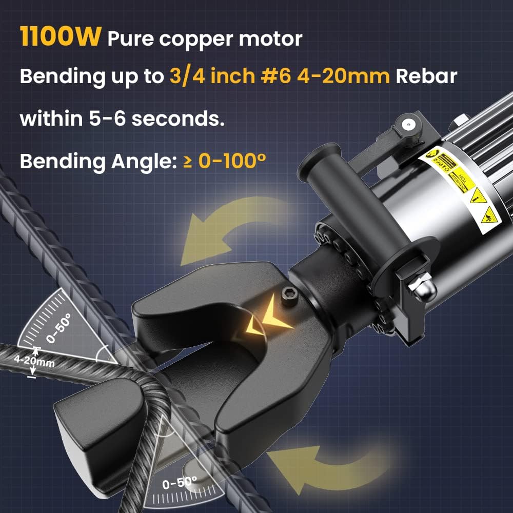 Anbull 1100W Electric Rebar Bender,Hydraulic Rebar Bending Machine Bending up to 3/4 Inch #6 20mm Rebar, Rebar Bending Angle 0-100 Degrees