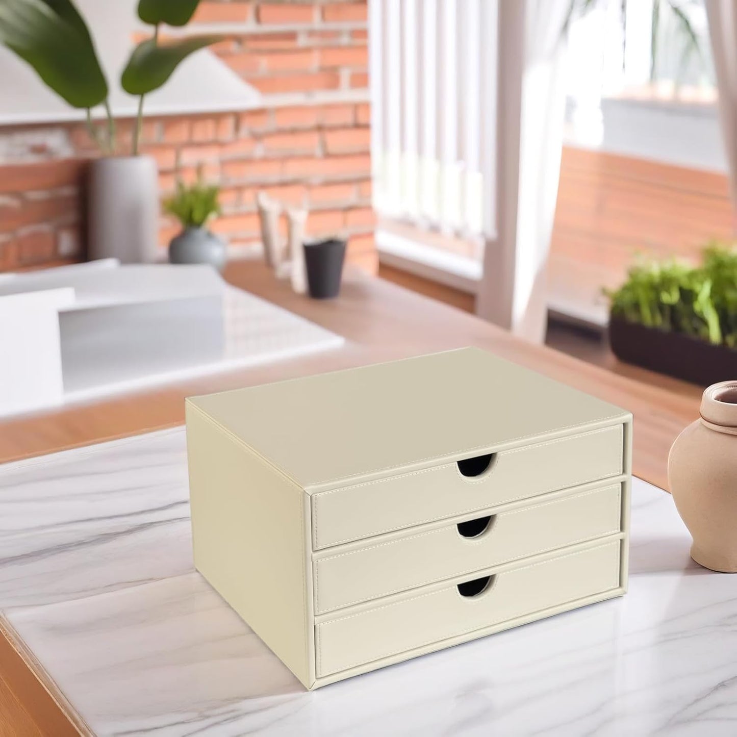 UnionBasic Document Organizer, 3-Drawer File Cabinet Document Storage Box, Office Desktop Filing Organizer, Seashell