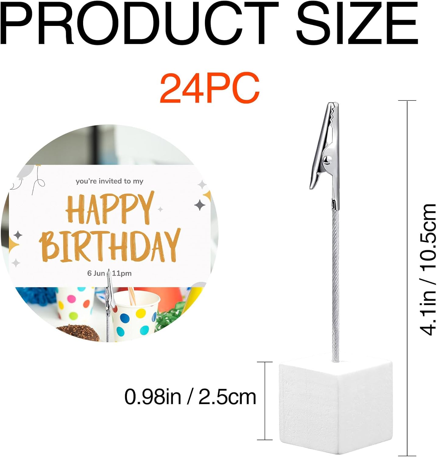 24 Pcs Wooden Memo Clips Holder Lightweight Wood Cube Base with Alligator Clip Clasp Mini Photo Holder Clip Menu Holder for Displaying Number Card (White)